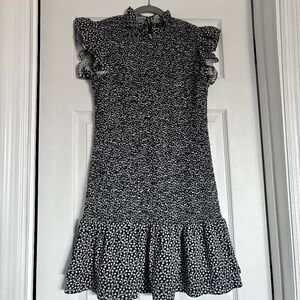 French Connection Cap Ruffle Sleeve Mini Dress Black & White - SIZE M